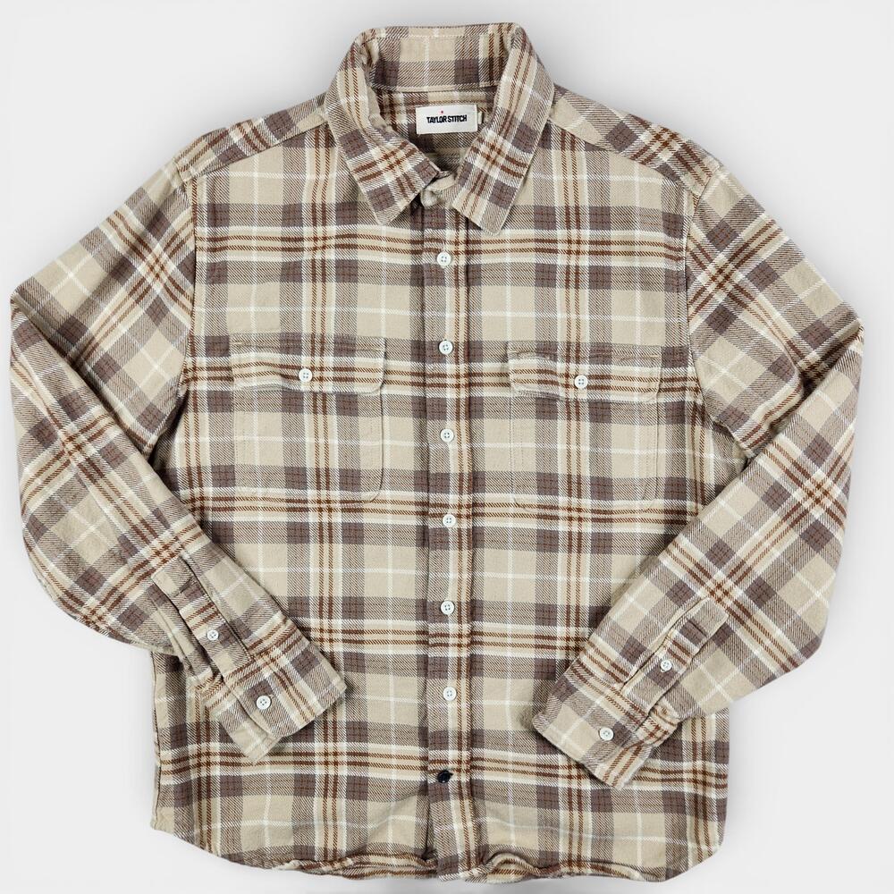 Taylor Stitch Ledge Shirt Mens Small 38 Fossil Plaid Long Sleeve Button Up